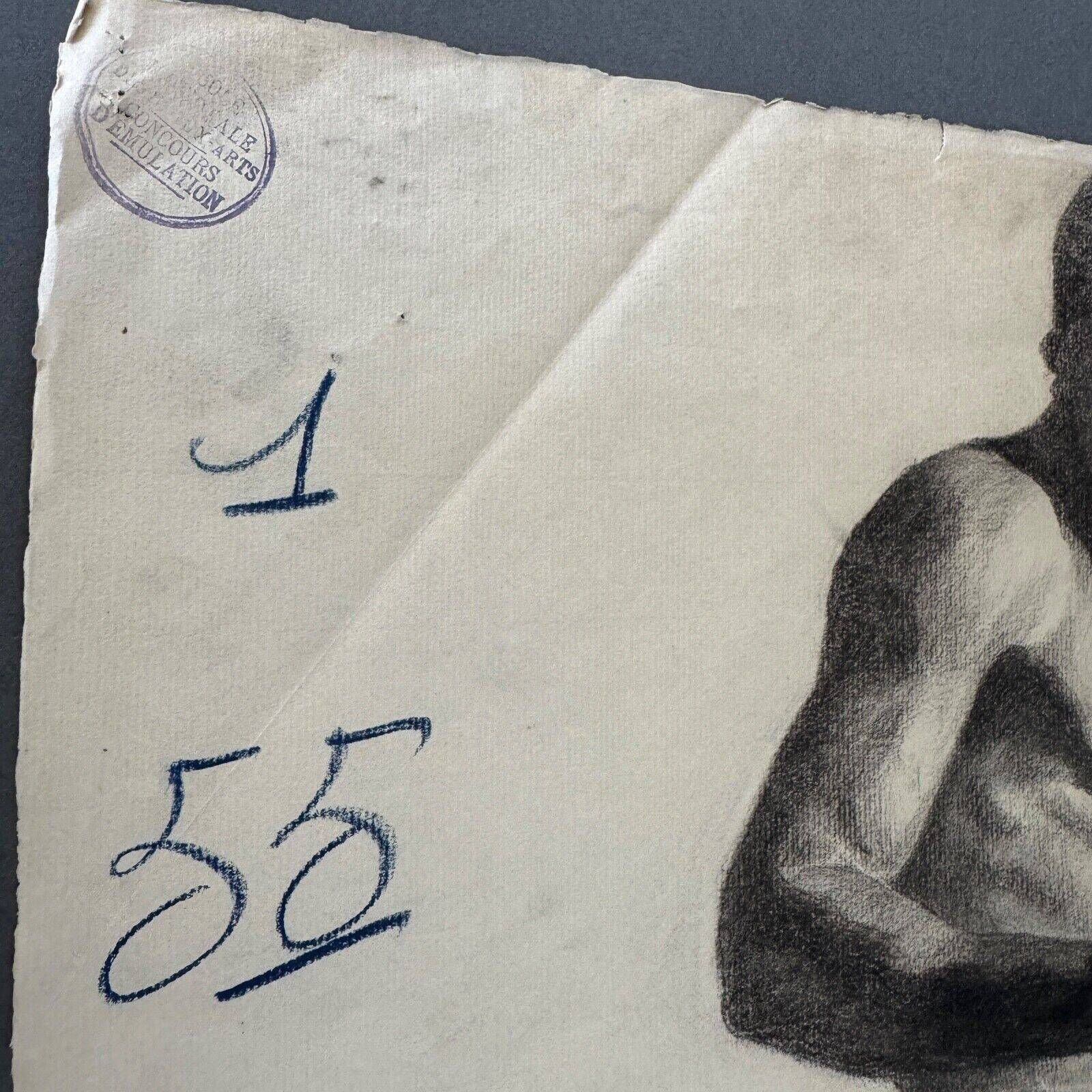 Academic nude charcoal drawing in Antique by Berger dit Lheureux Biloul