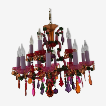 Very large multicolored crystal chandelier