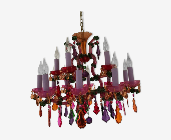 Very Large Multicolored Crystal, Gypsy Multi Coloured Chandelier