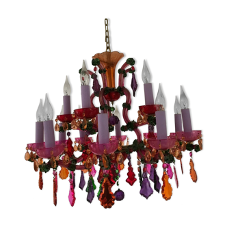 Very large multicolored crystal chandelier