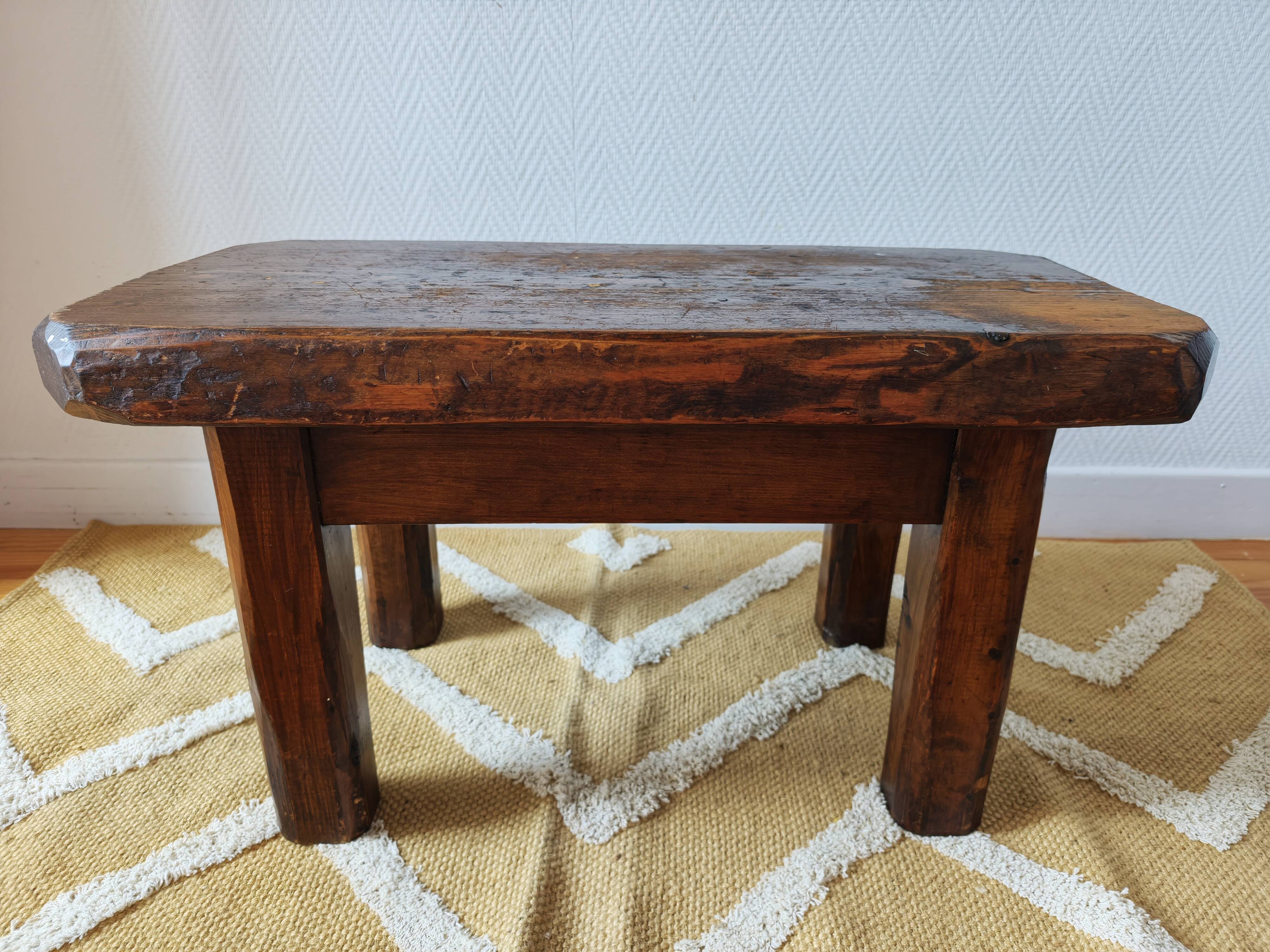 Brutalist coffee table made of solid wood – Handcrafted – 1960s-70s