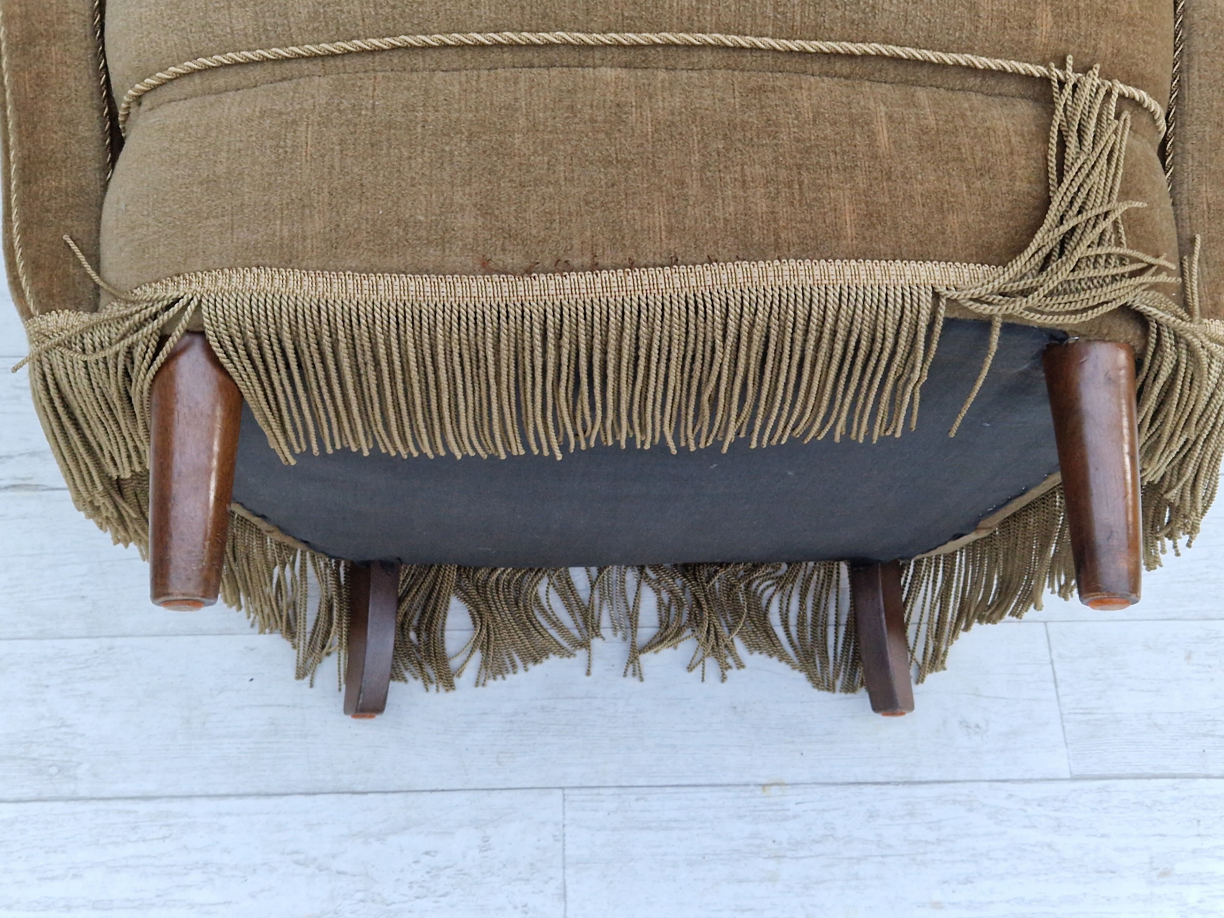 1970s, Danish design, velour chair, original condition, beech wood