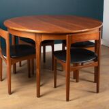 Retro Teak 1960s Round Dining Table & Four Space Saving Chairs By Nathan