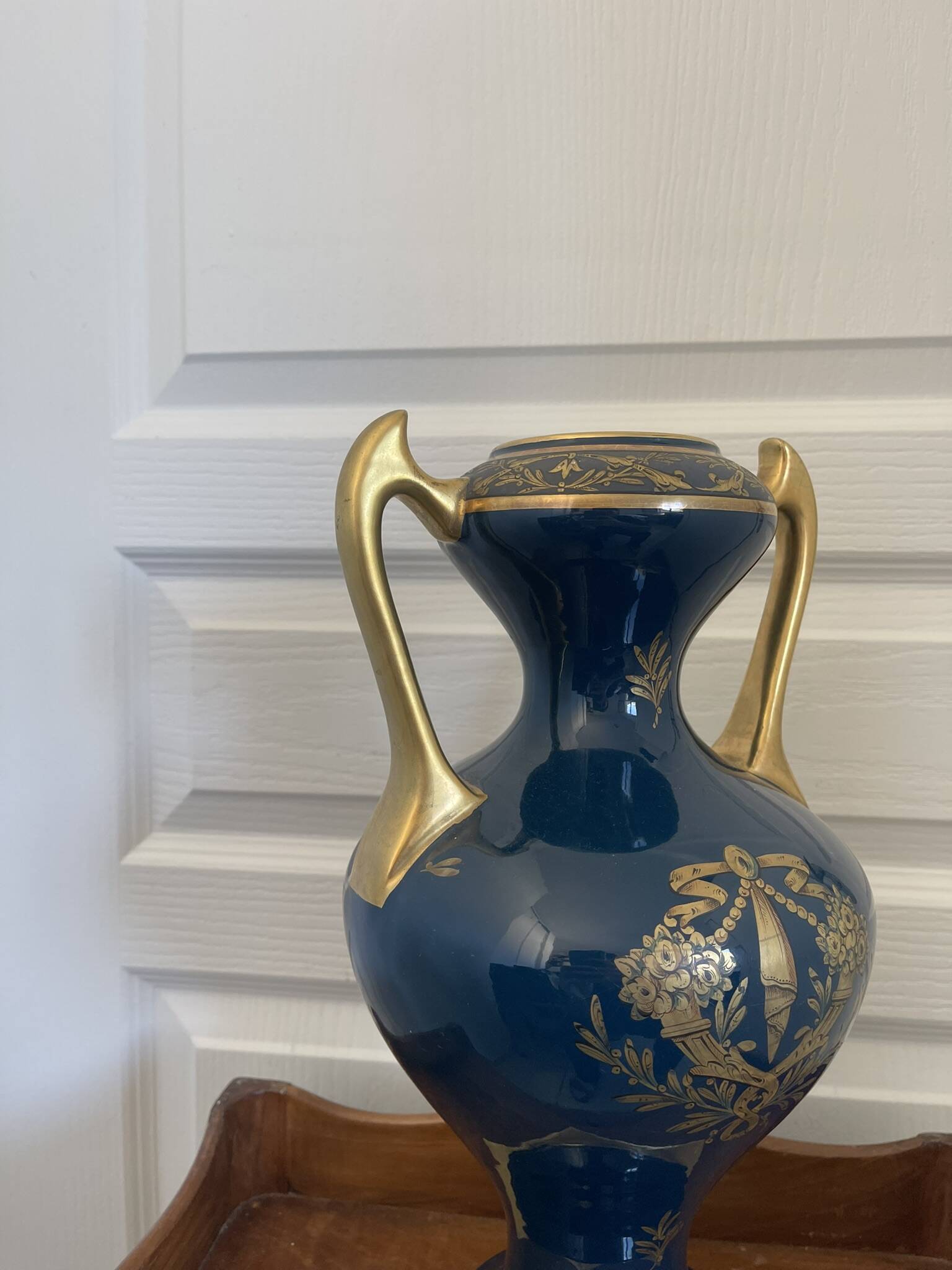 Antique large empire vase blue & gold jaguet pinon 40cm 2.6kg