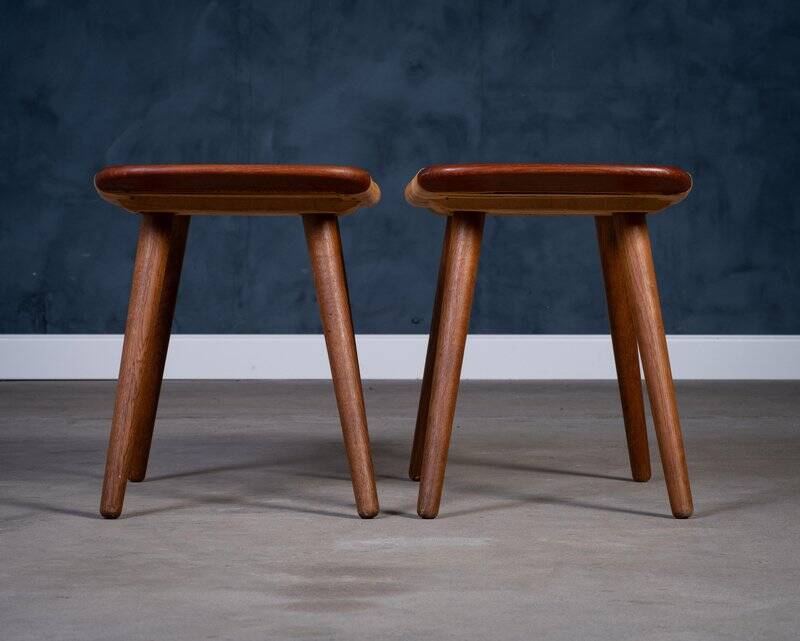 Teak and Woven Stools, Denmark, 1960s, Set of 2