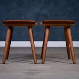 Teak and Woven Stools, Denmark, 1960s, Set of 2