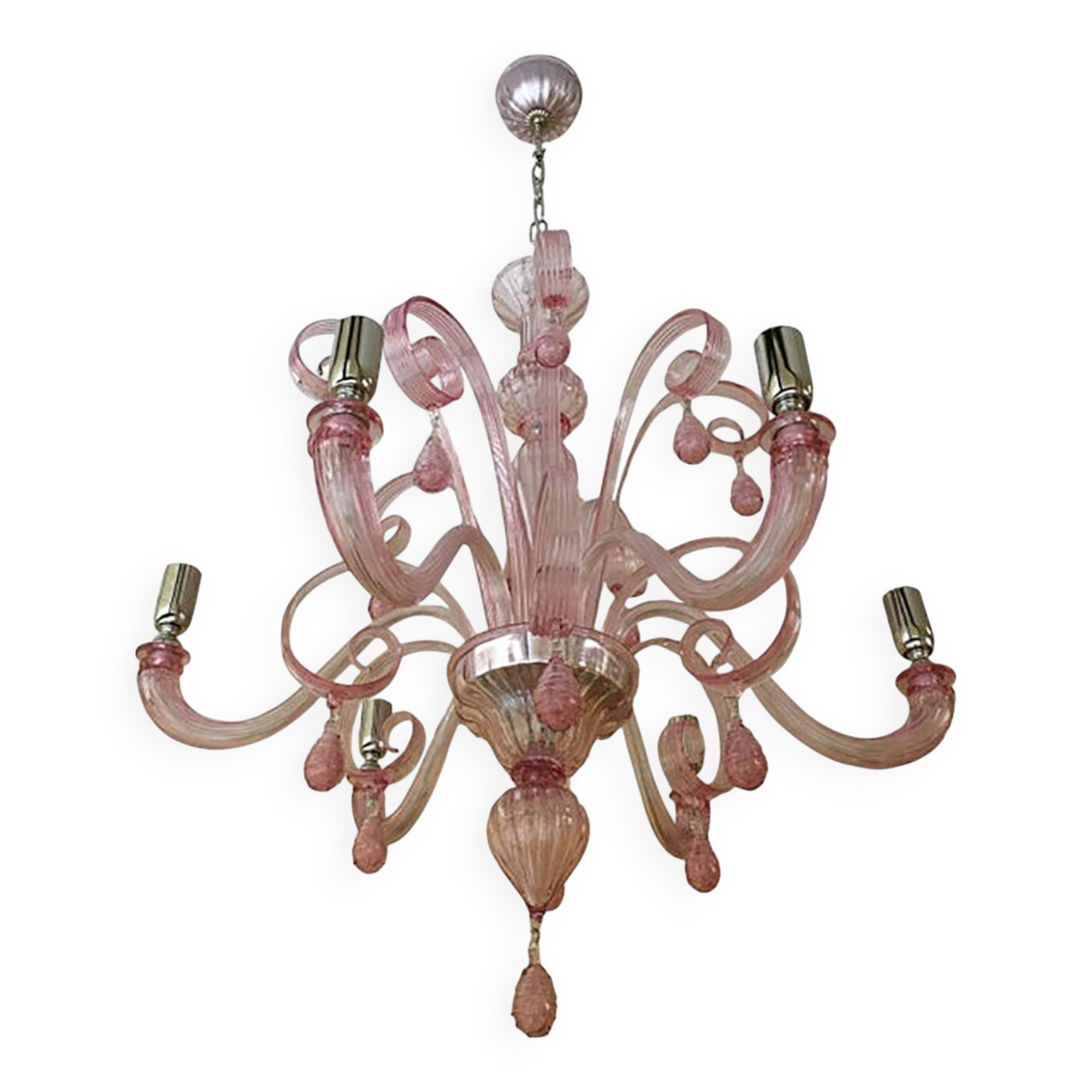 Murano Glass Chandelier in Pink 6 Arms