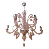 Murano Glass Chandelier in Pink 6 Arms