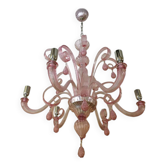 Murano Glass Chandelier in Pink 6 Arms