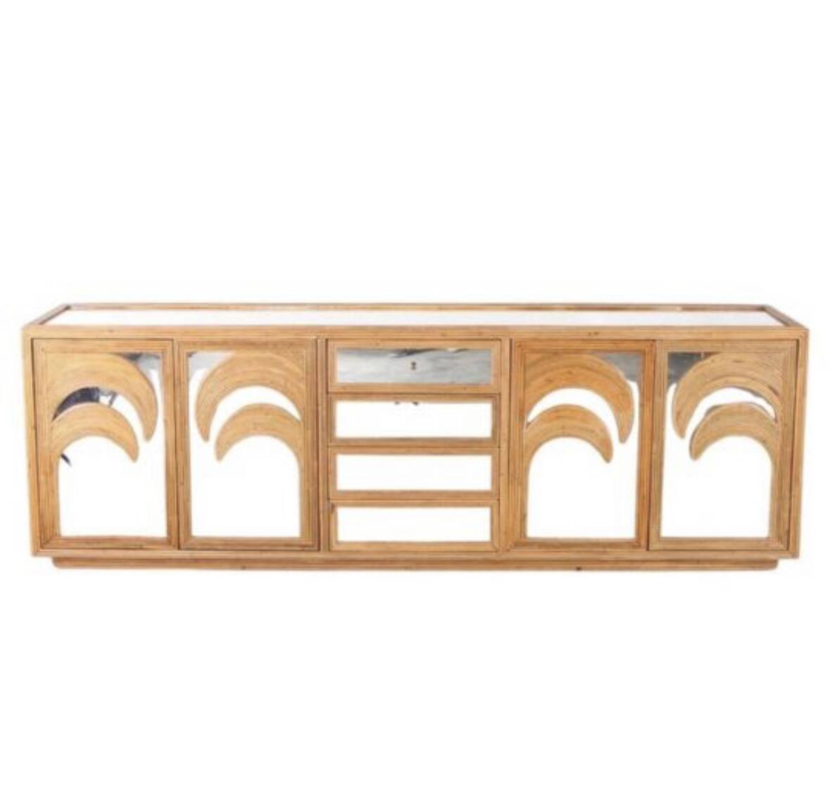 Mirrored and rattan sideboard