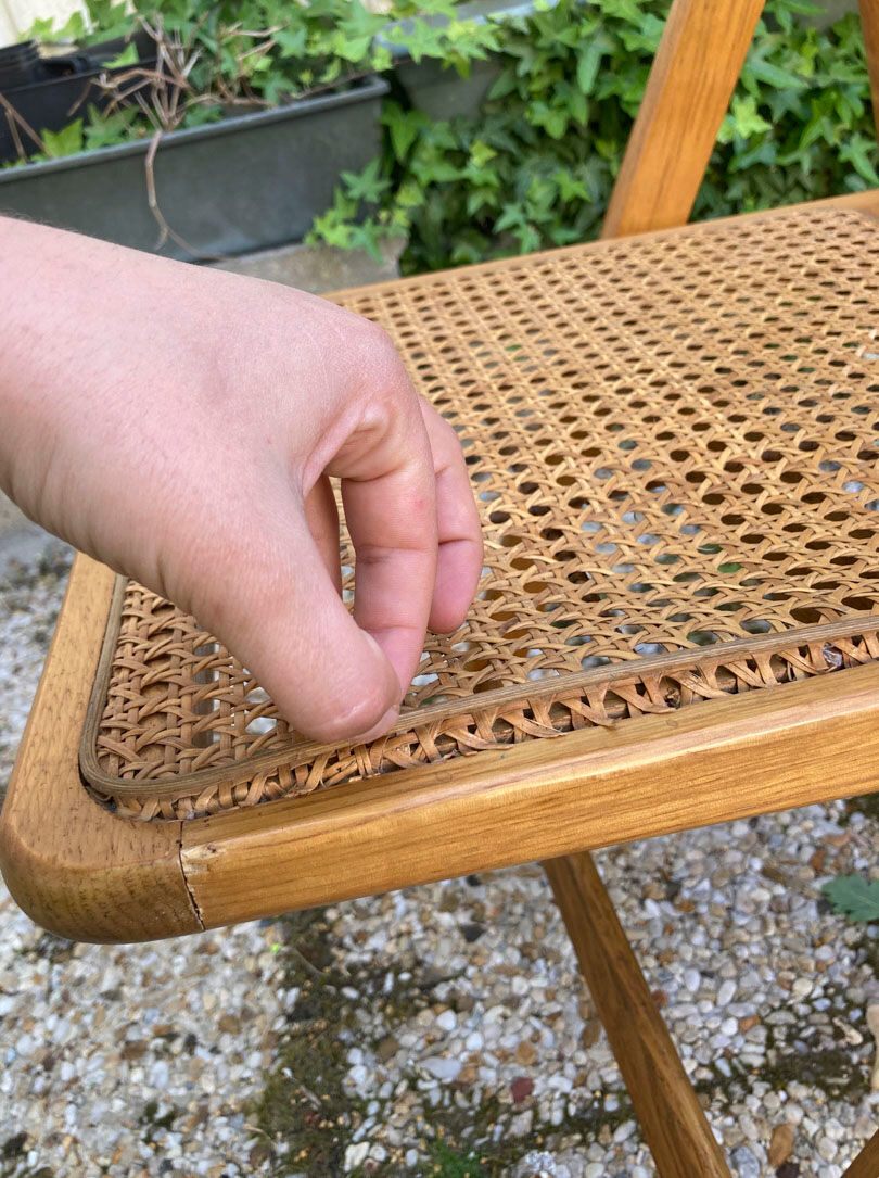 Lot de 3 chaises pliantes en bois et cannage