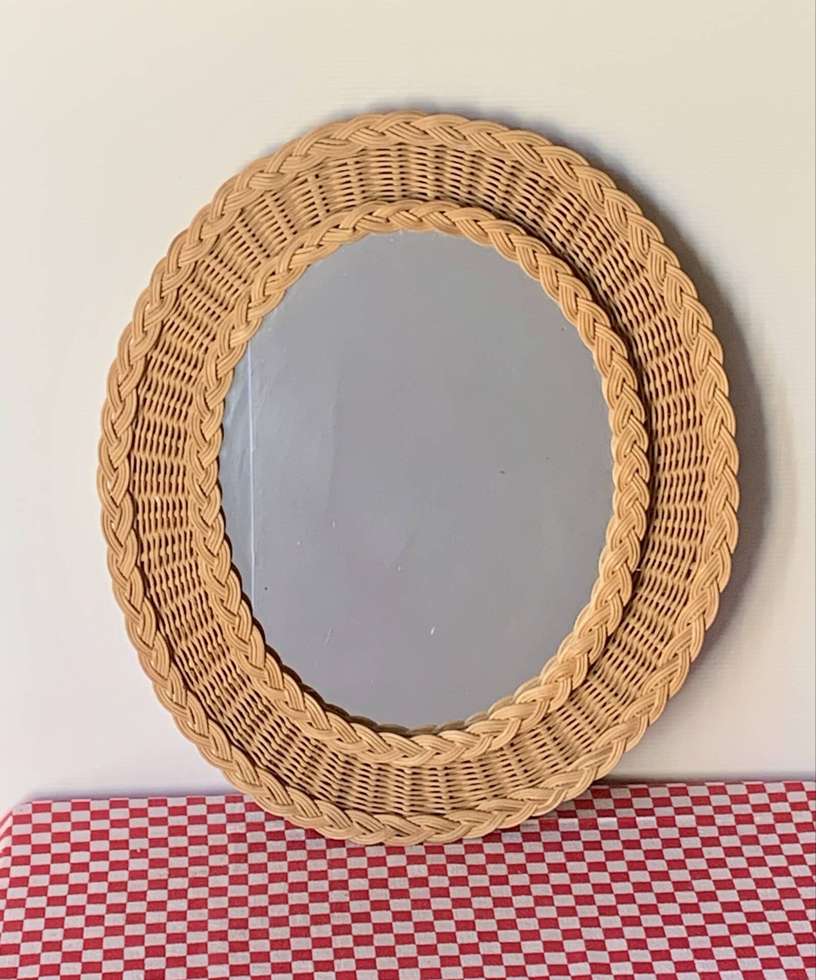 Miroir ovale 1960 osier tressé