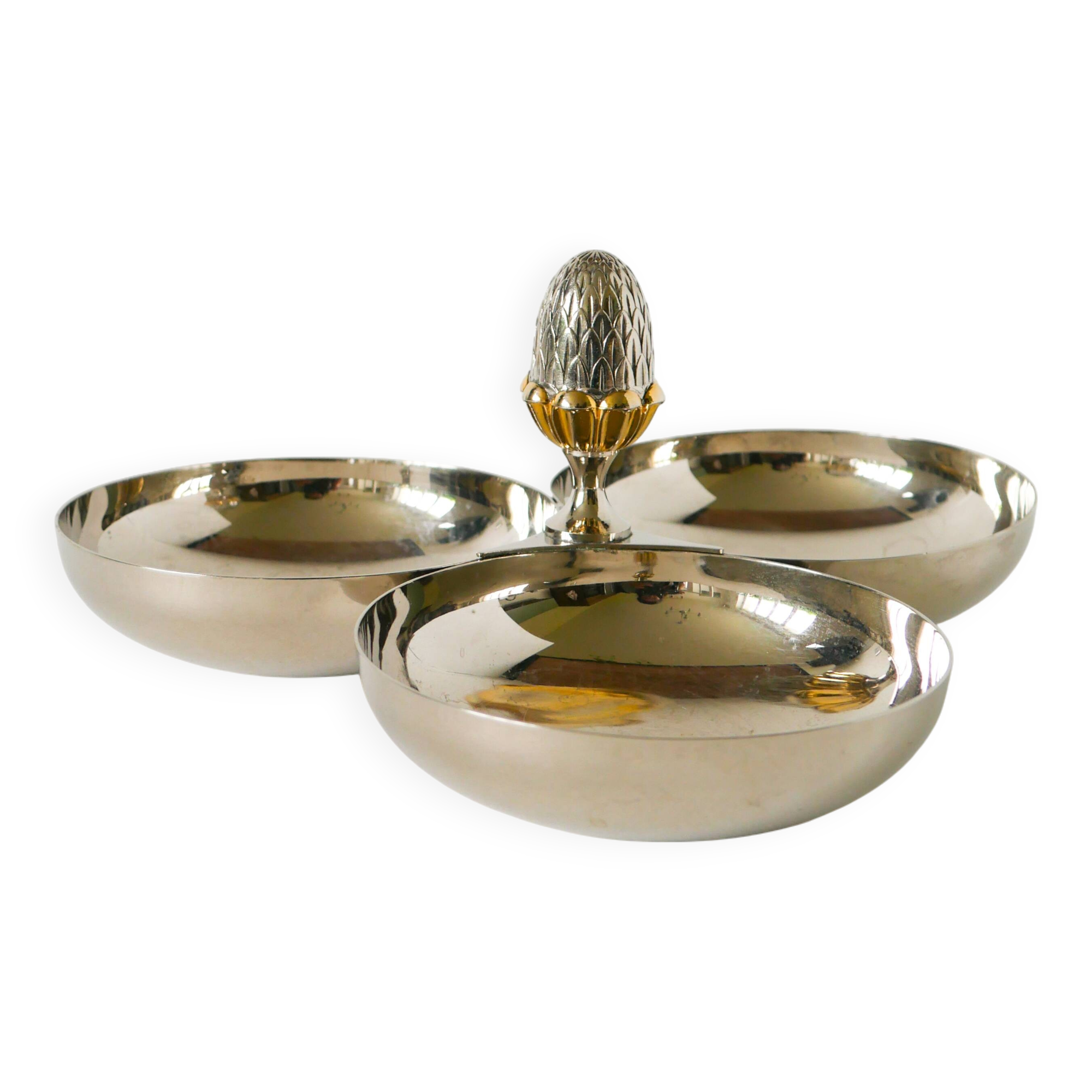 Triple silver-plated metal pocket emptier, Pinecone model, 1950 - 23 X 11 cm