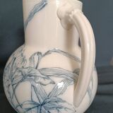 Pitcher jug vase earthenware floral decor blue early 20th century