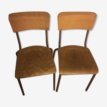 Duo of vintage schoolboy chairs