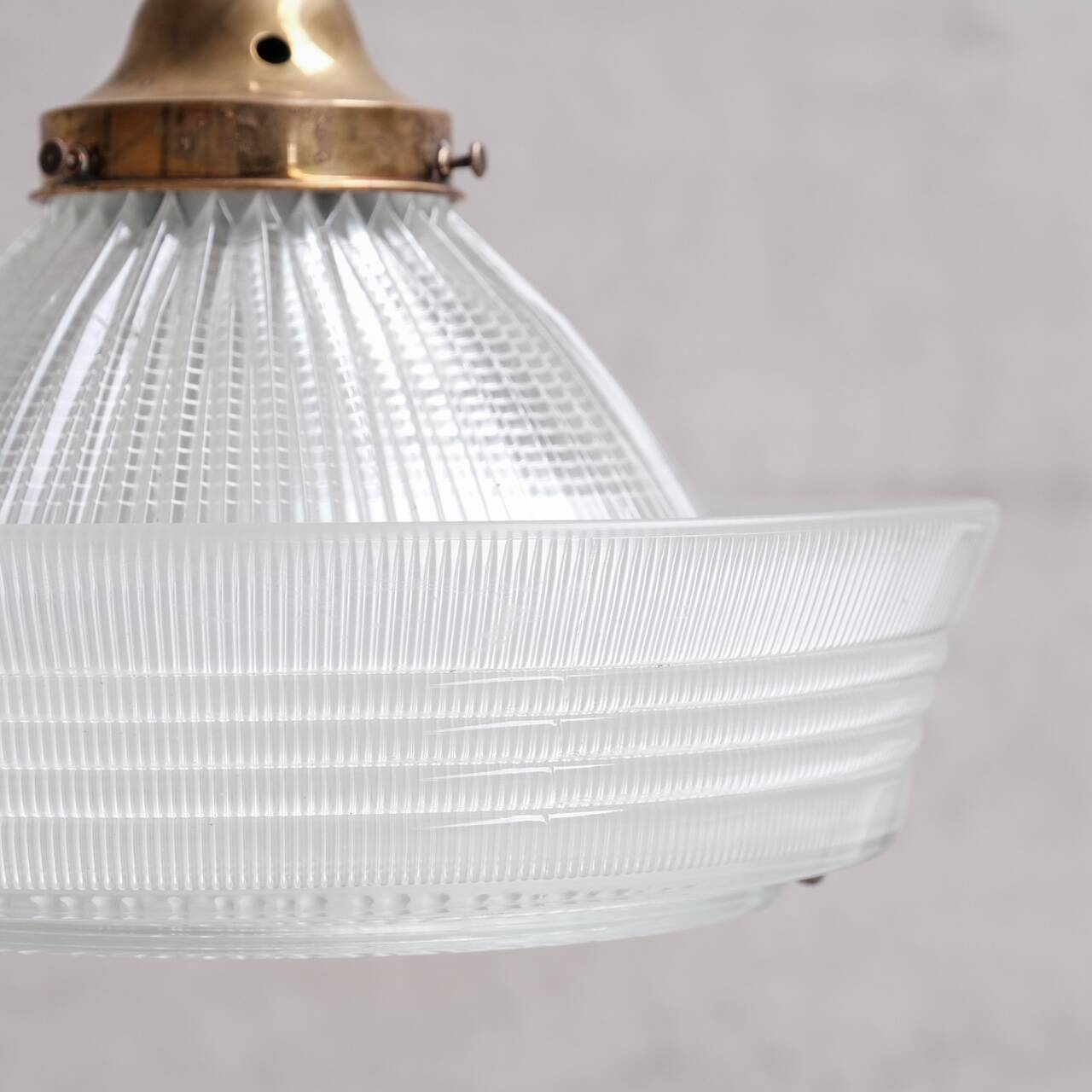 Glass and Brass Holophane Antique Pendant Light