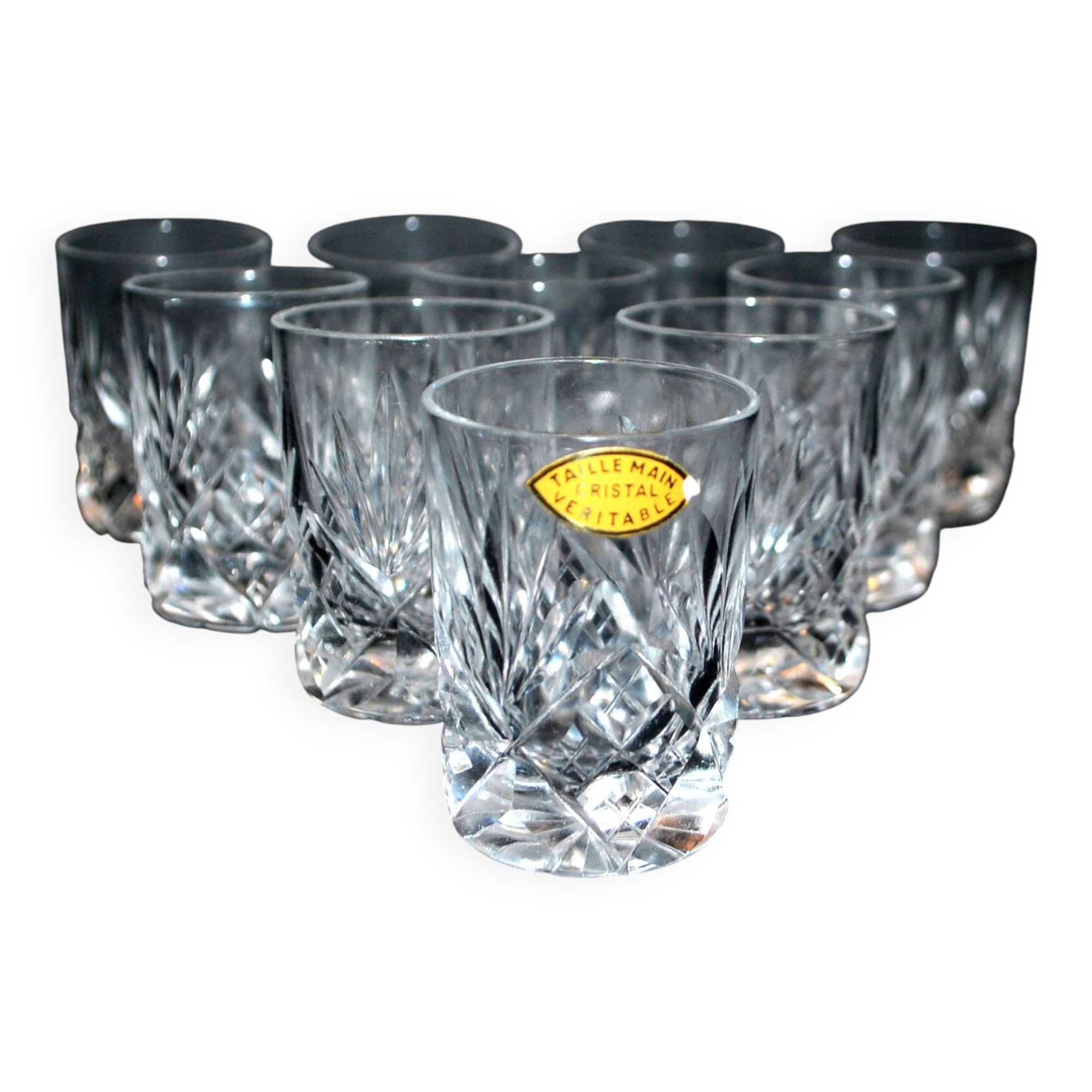 Set of 10 shot glasses for alcohol, liqueur, rum, crystal cut lemberg junon