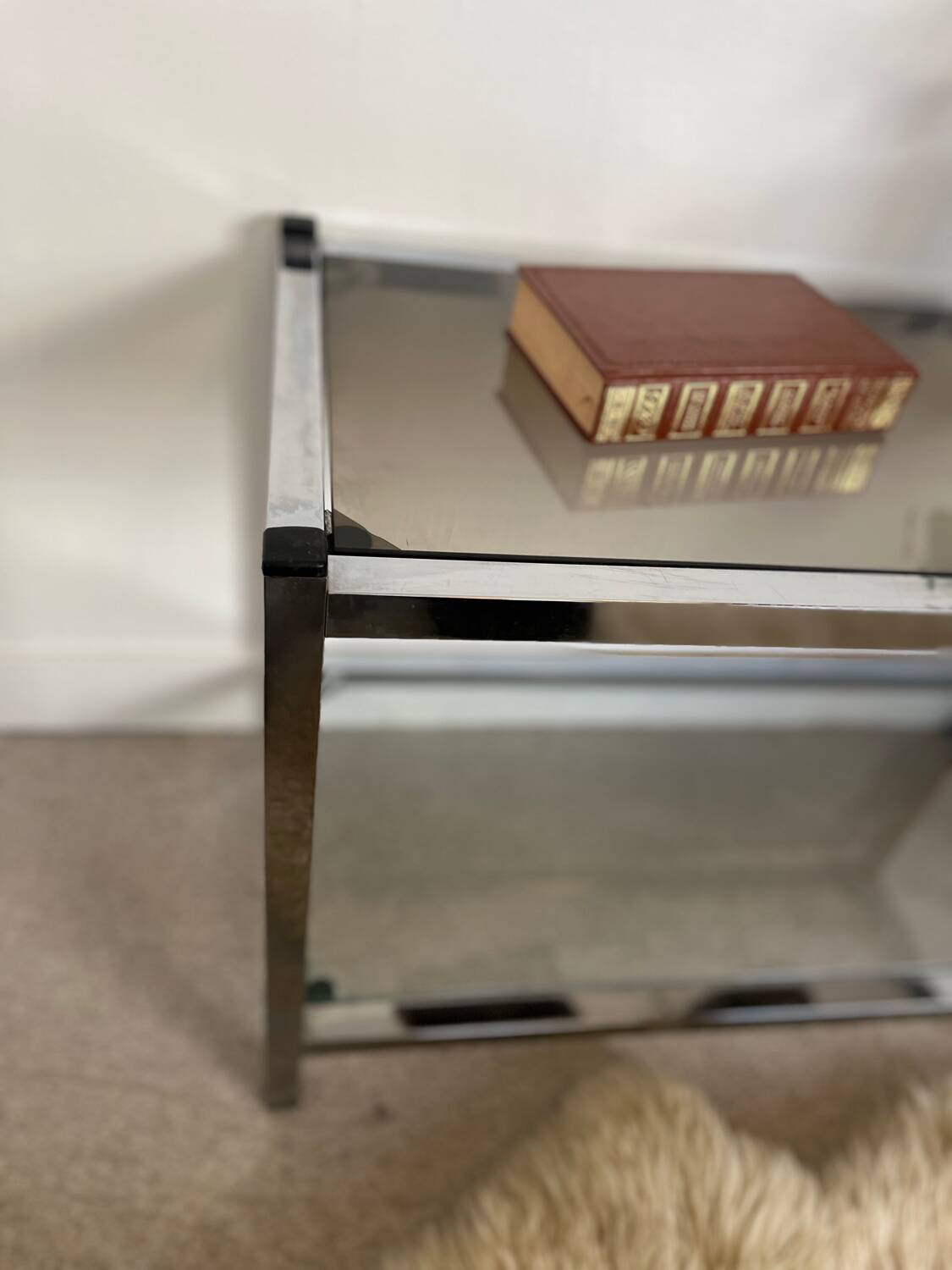 Table basse console verre et chrome vintage