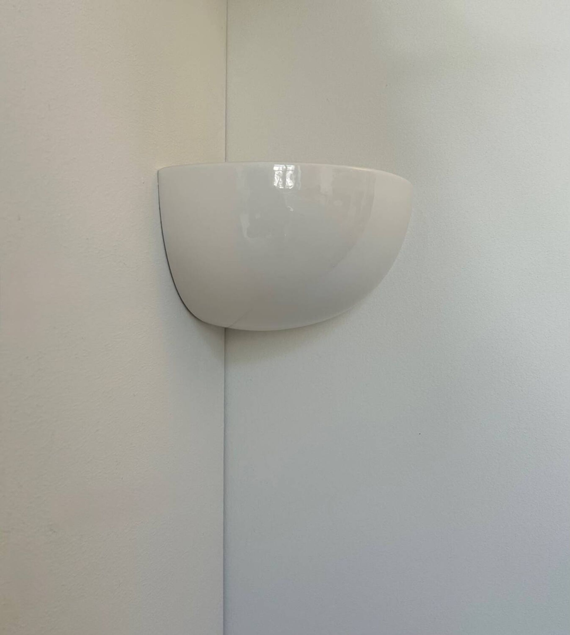 Vintage corner wall light, glossy white porcelain, France 1970