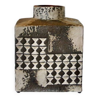 Large vintage square ceramic vase germany 1950