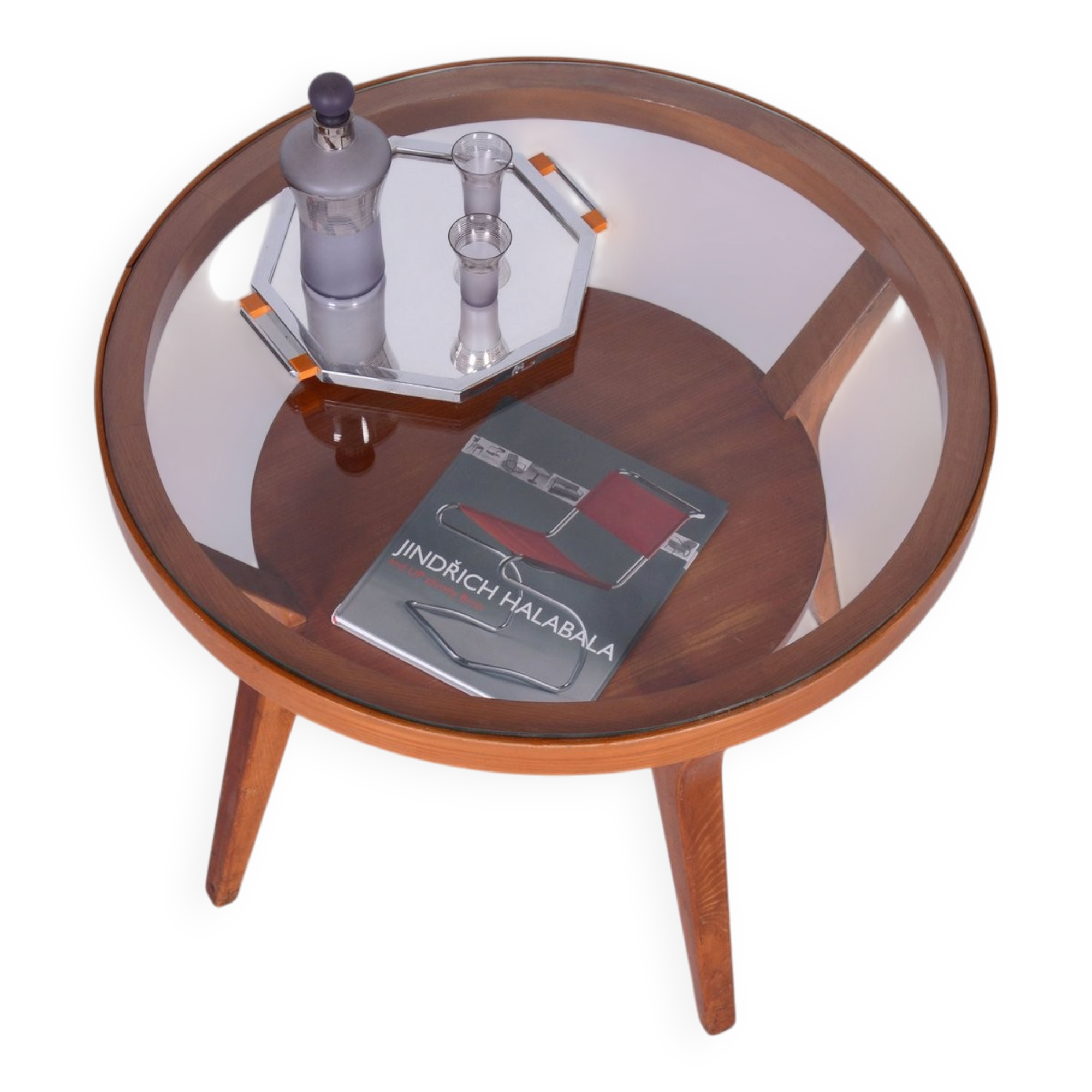 Table basse du milieu du siècle en chêne et verre, tchèque, années 1950.
