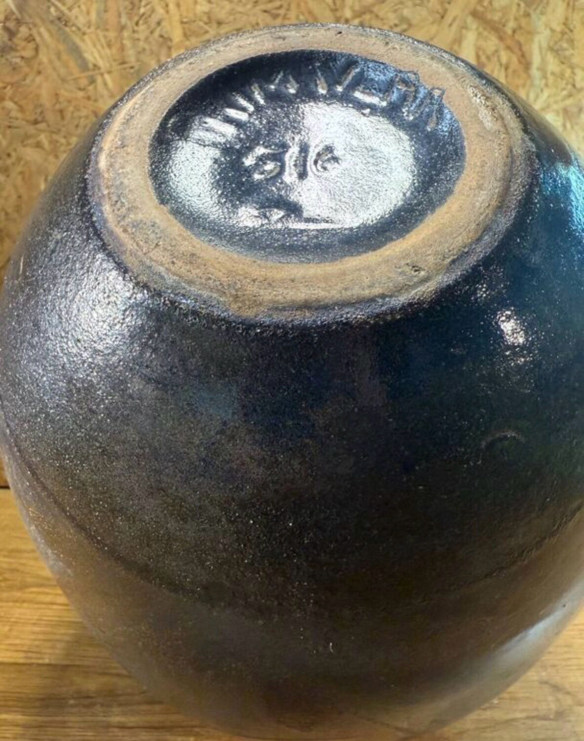 Primavera Art Deco vase, glazed stoneware with blue bird decoration by Marguerite Lehm.