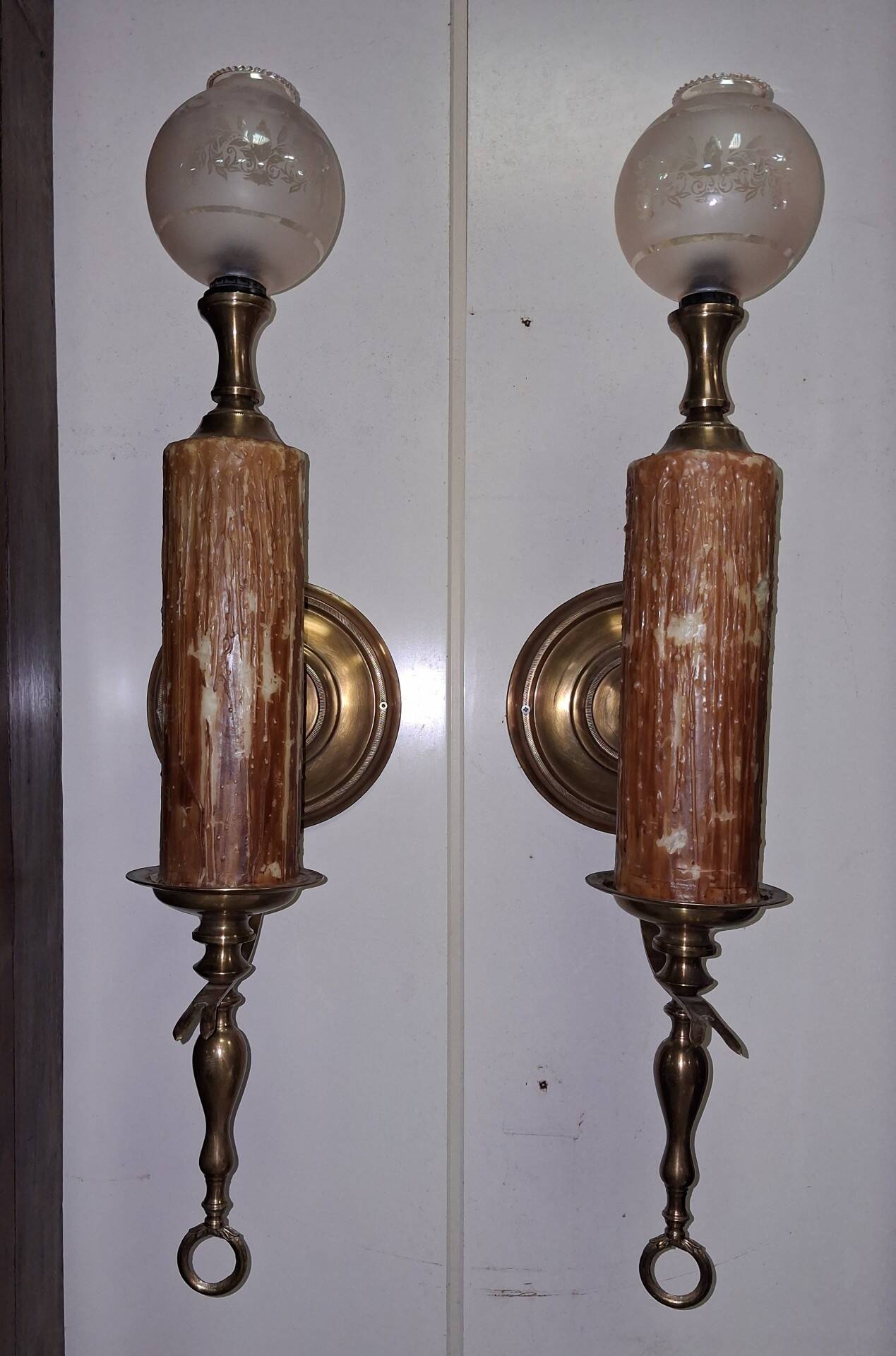 Pair of Candle Holder Style Wall Lights with Melted Wax