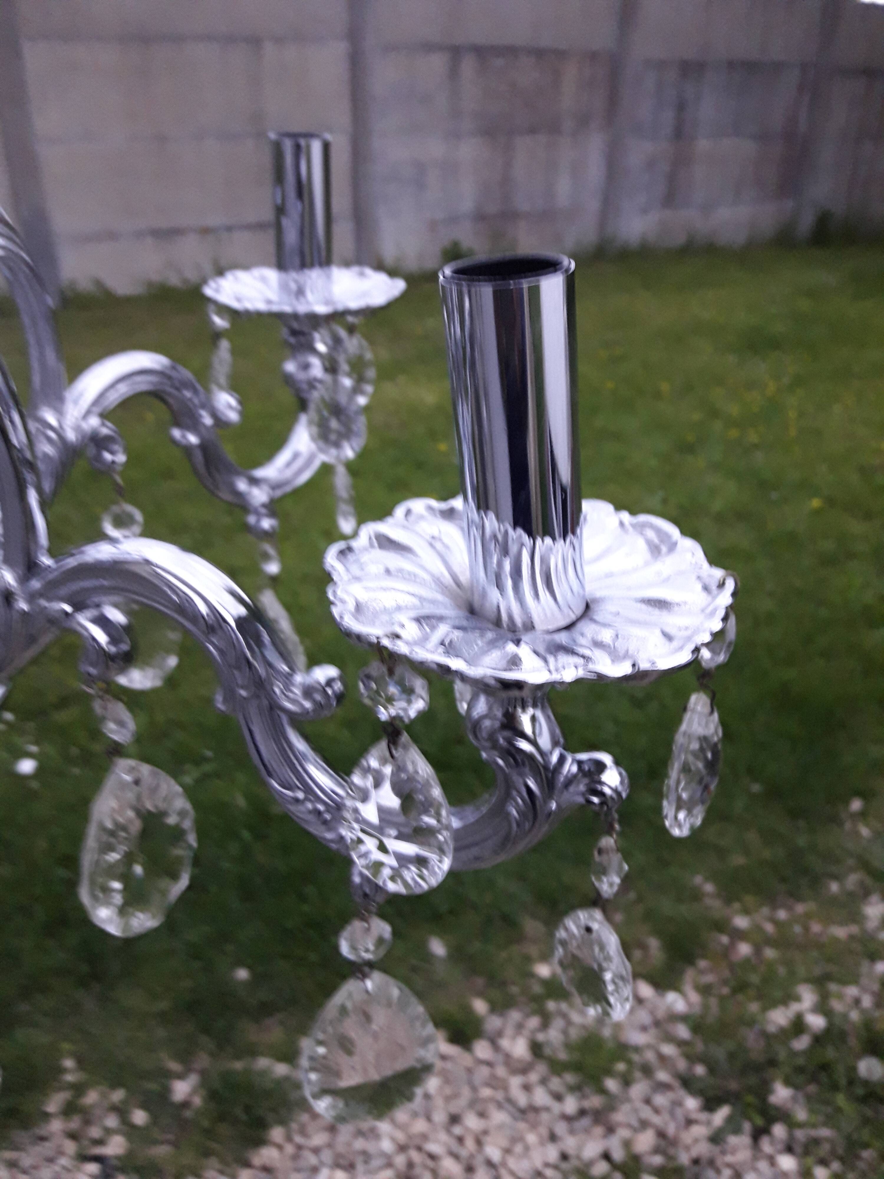 5-light chrome metal chandelier with Italian design stamps