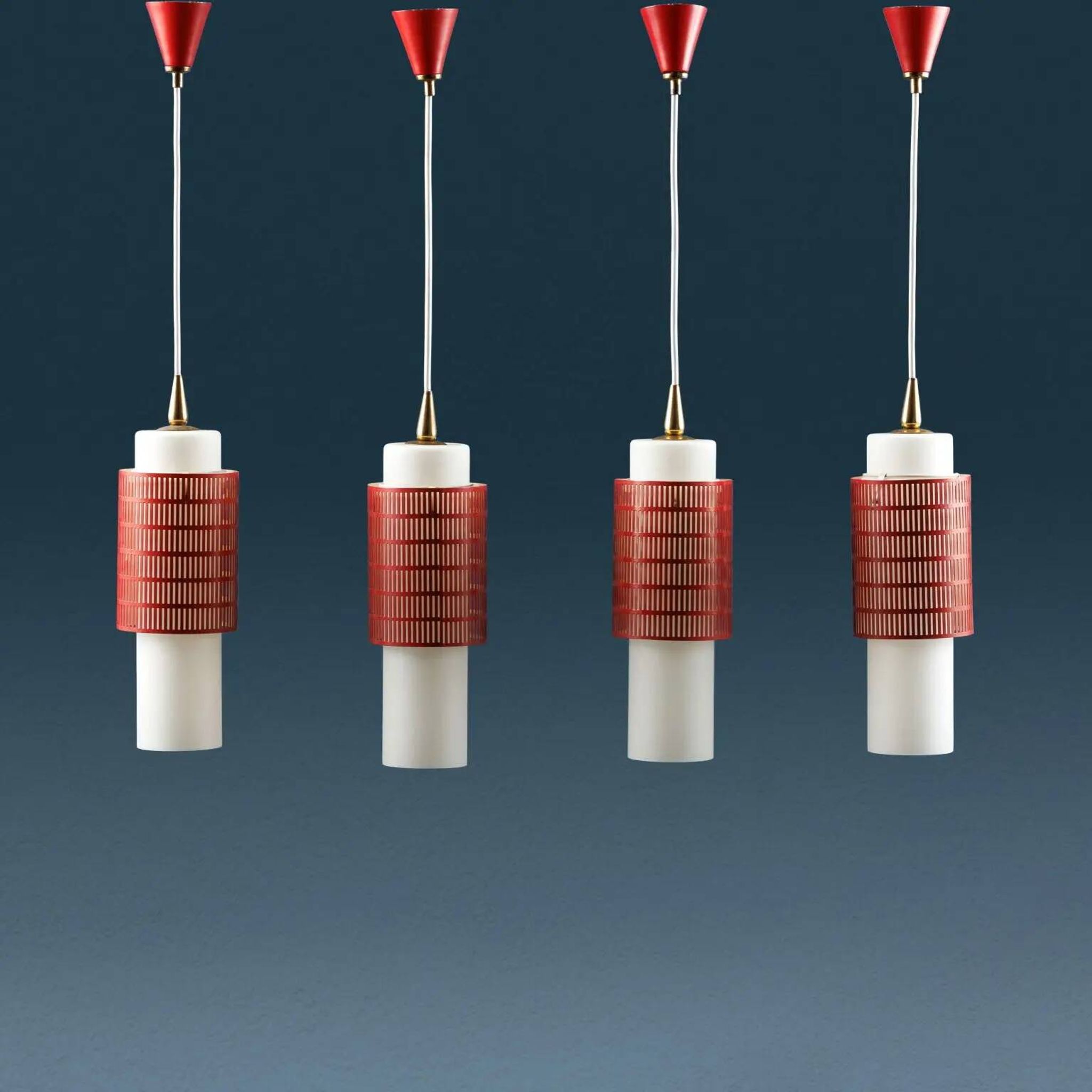 Set of vintage ceiling lights in metal, glass and brass, Italy, 1960s.