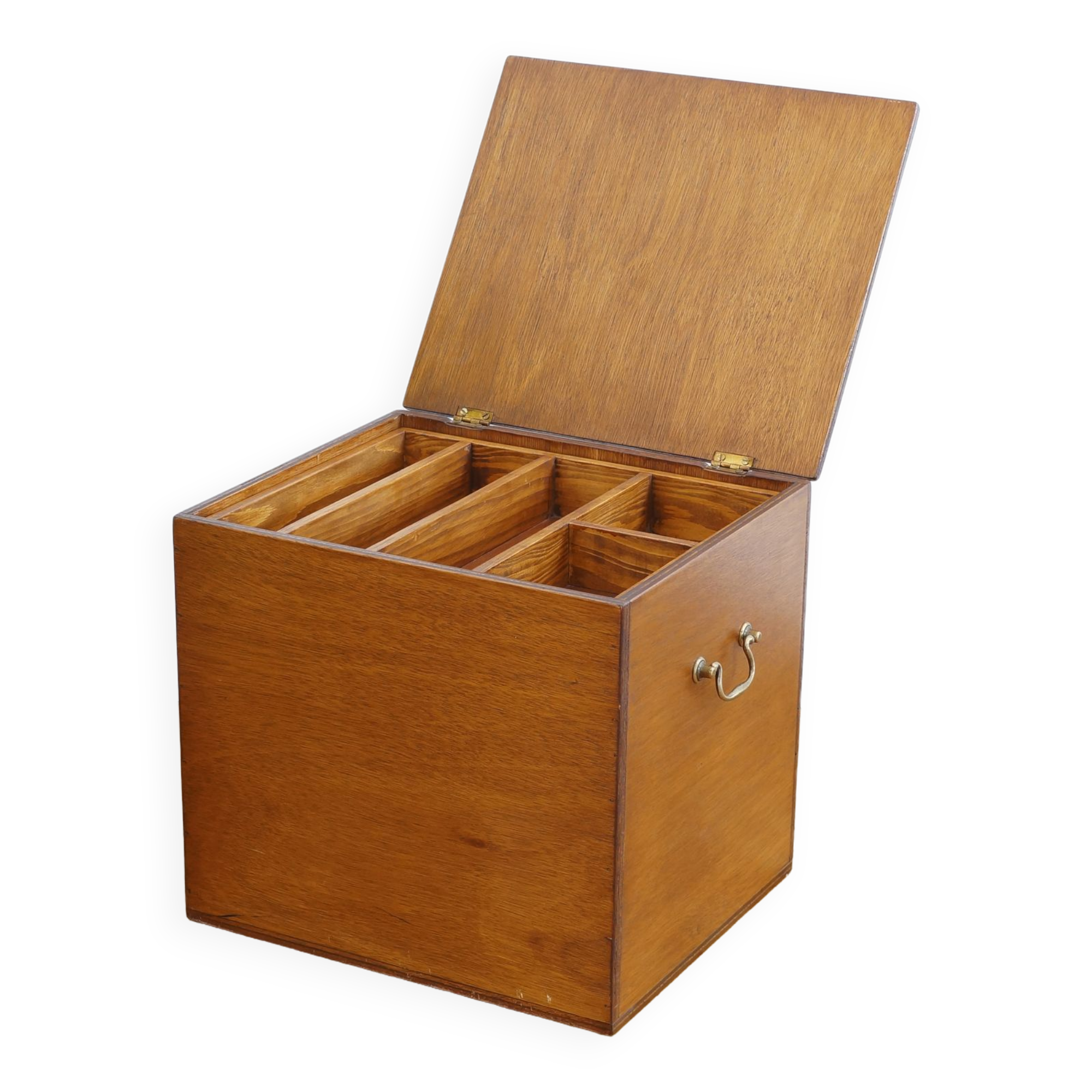 Large wooden box with brass handles