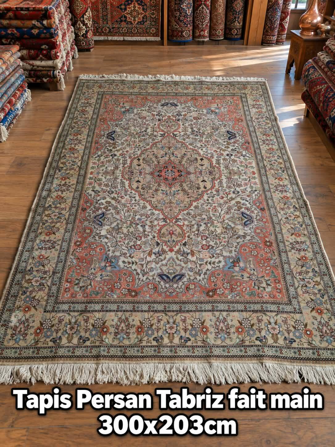 Handmade Tabriz Persian rug 300x203cm
