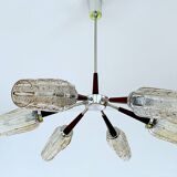 Large Scandinavian pendant light from the 60s, wood, glass, chrome