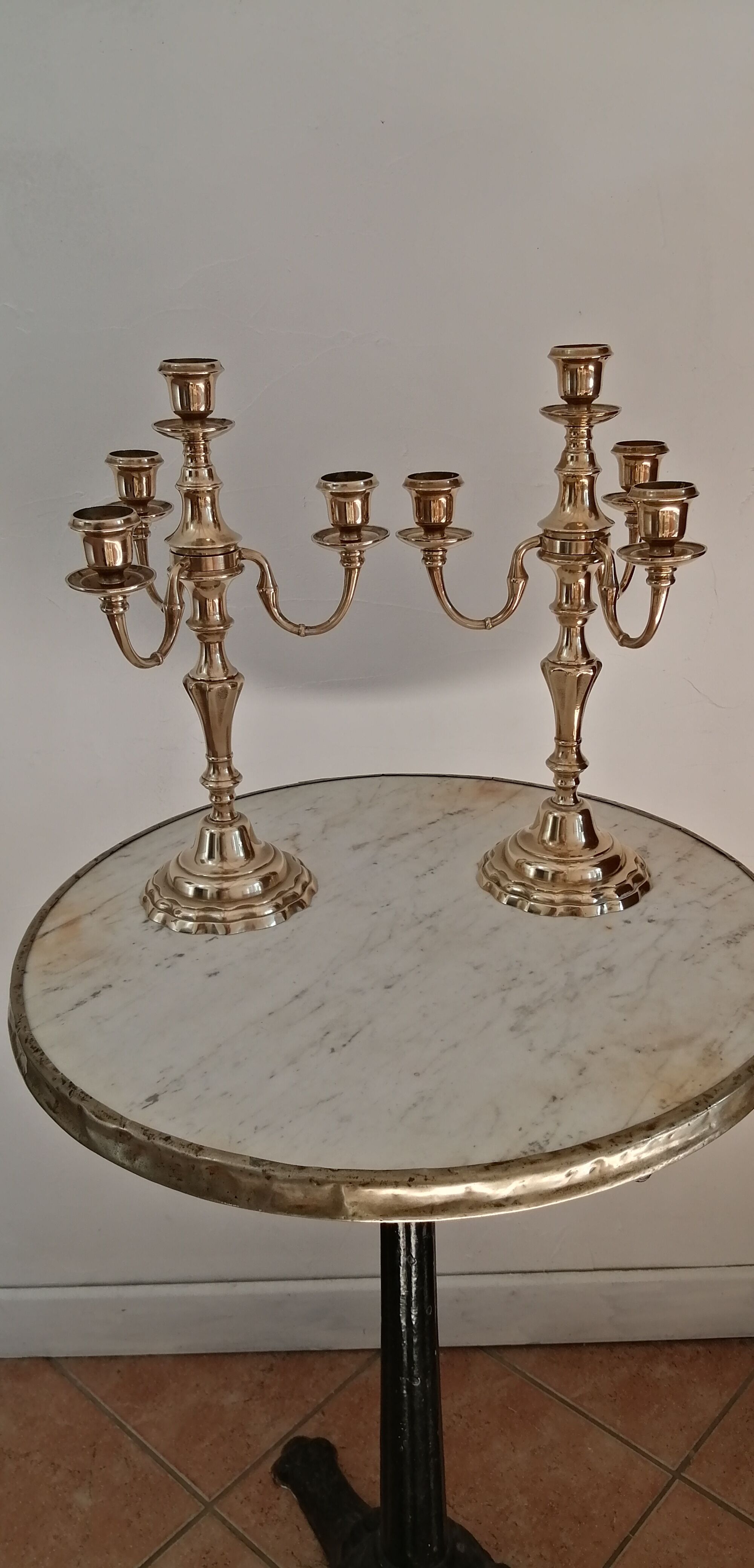 Pair of candelabras, brass candle holders