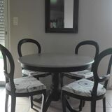 Table with extension cord and 4 cherry chairs
