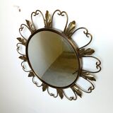 Miroir vintage en laiton à motif soleil des années 1960