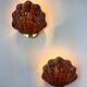 Pair of shell-shaped wicker wall sconces – rattan & brass, circa Italy 1970s