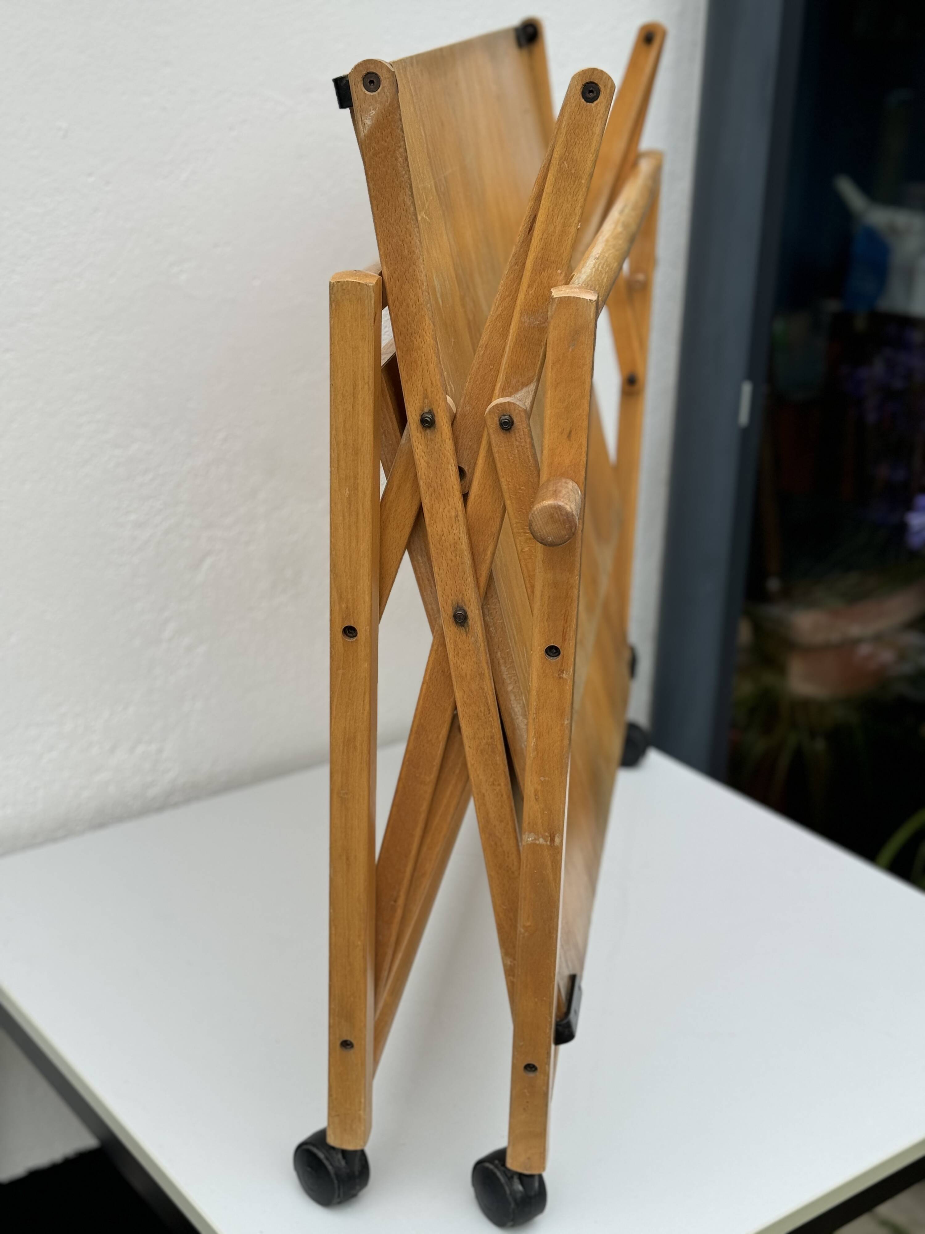 Vintage Foldable Pine Wood Serving Cart