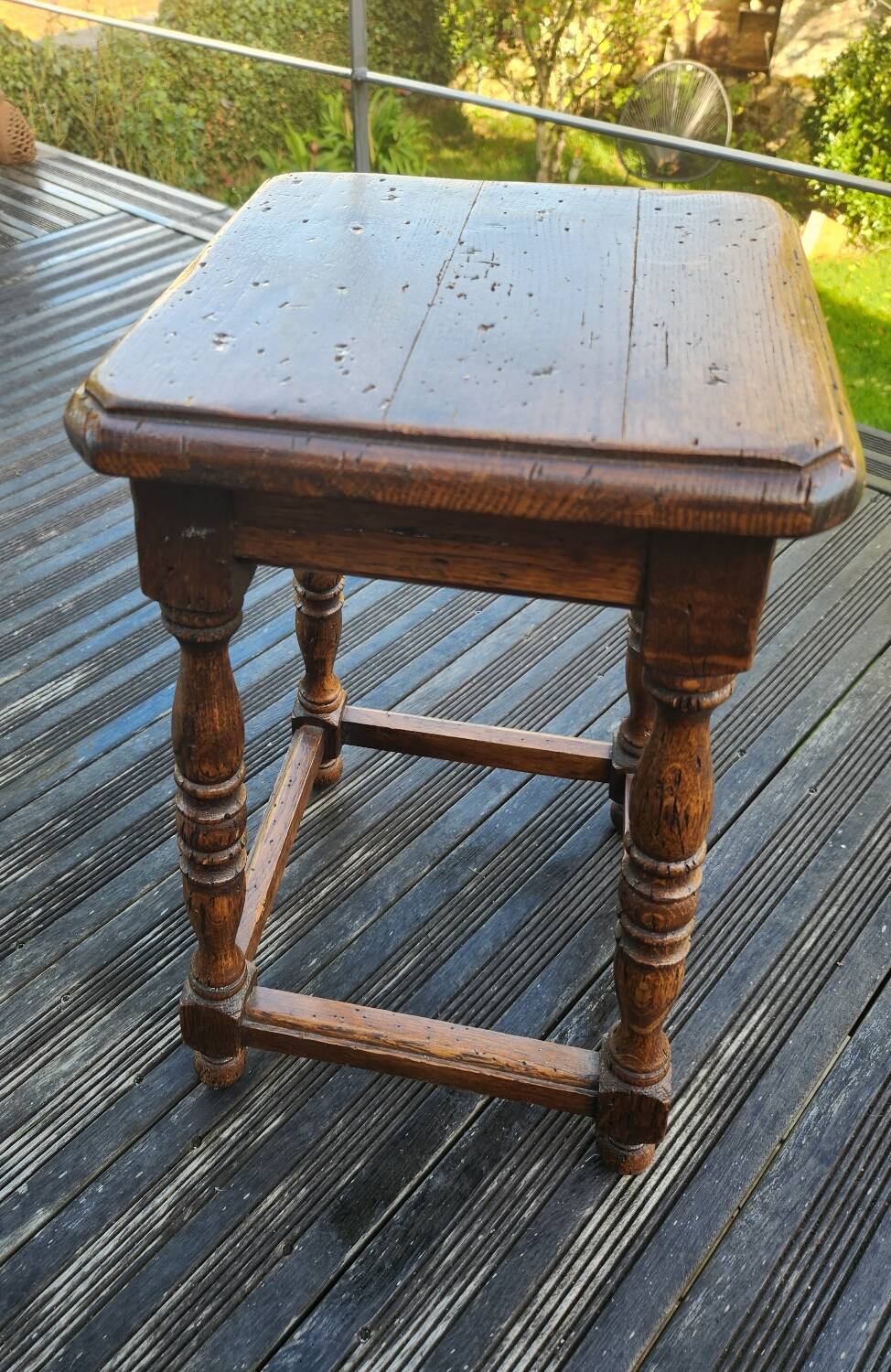 Antique solid oak stool: vintage