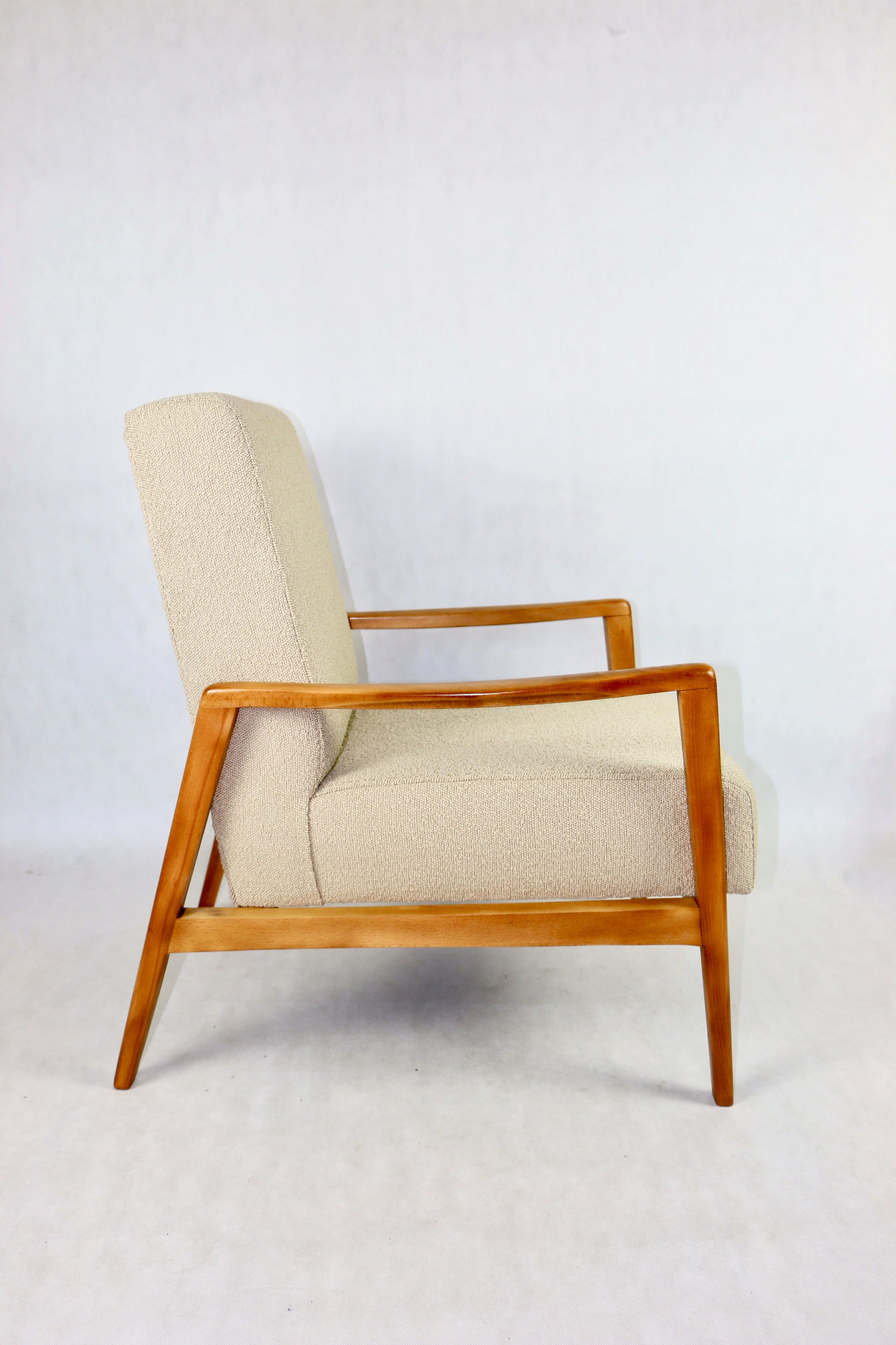 Set of vintage beige boucle sofa and armchair, 1970s