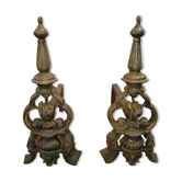 Pair of antique bronze fireplace chenets