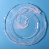 Vintage Swirl Design Glass Platter / Minimalist White Centerpiece / Italy