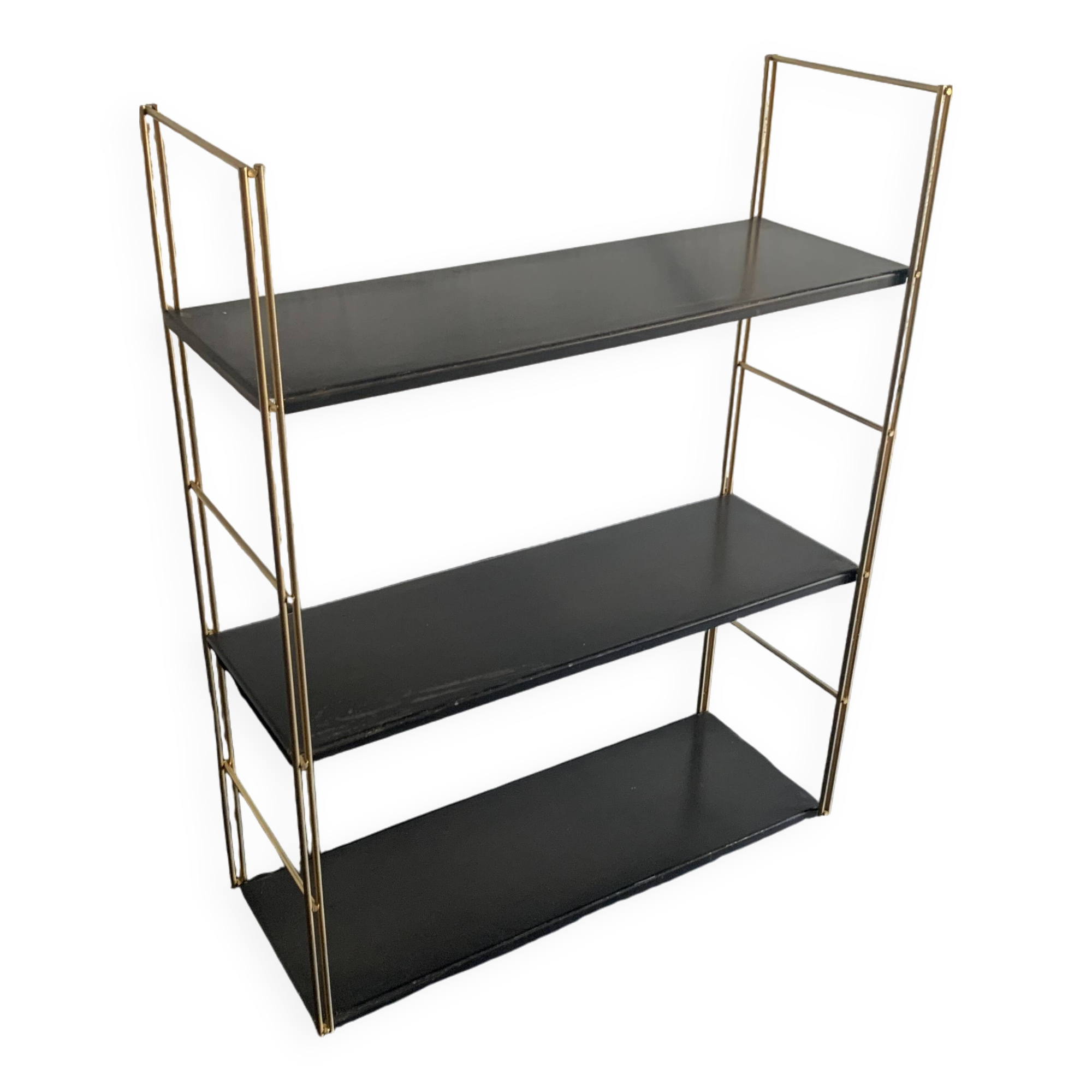 Vintage 1960 String wall shelf black gold - 58 x 49 cm