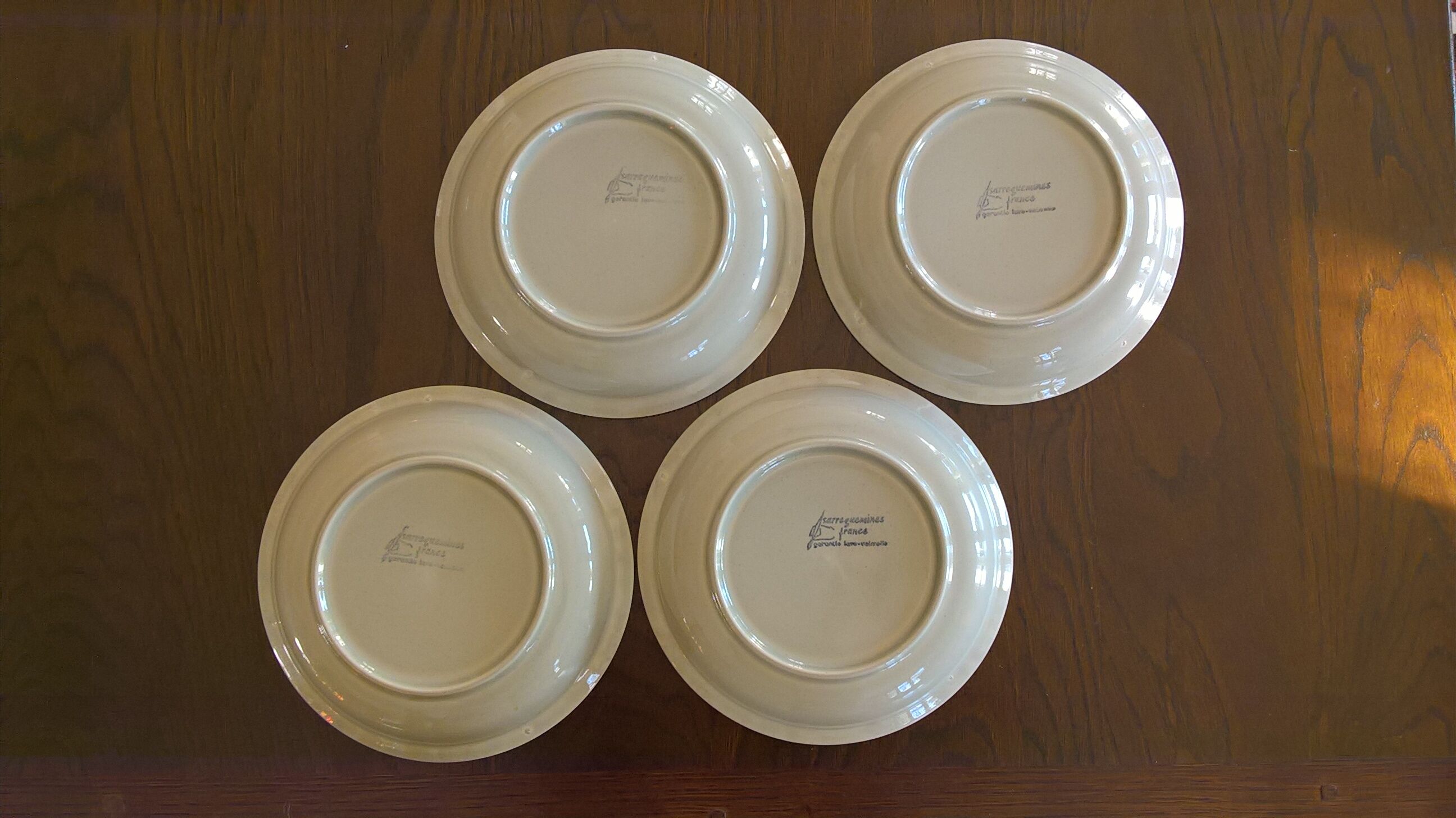 Lot de 4 assiettes creuses en grès Sarreguemines "Chardons" années 70