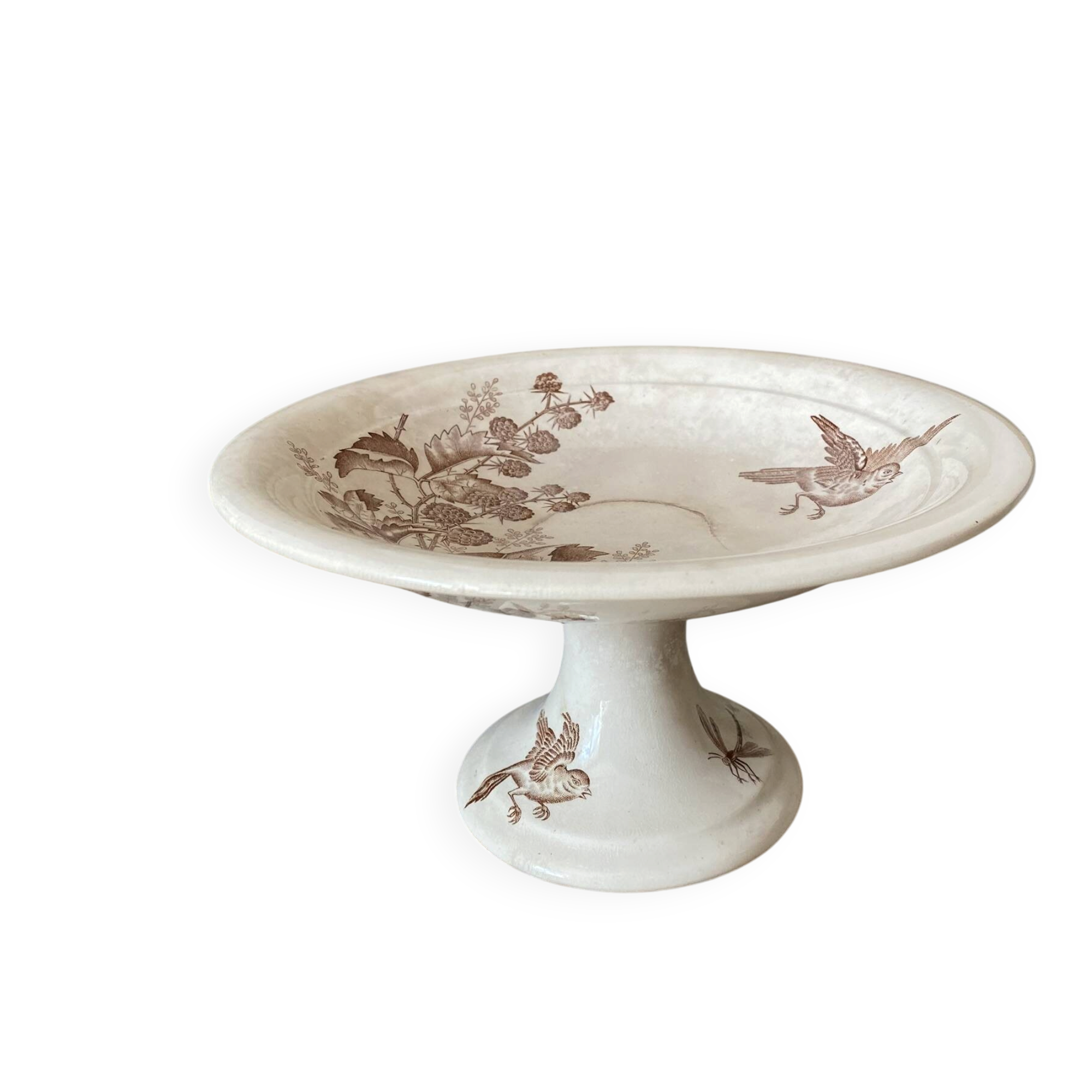 Sepia ironware compote dish, antique fruit bowl.