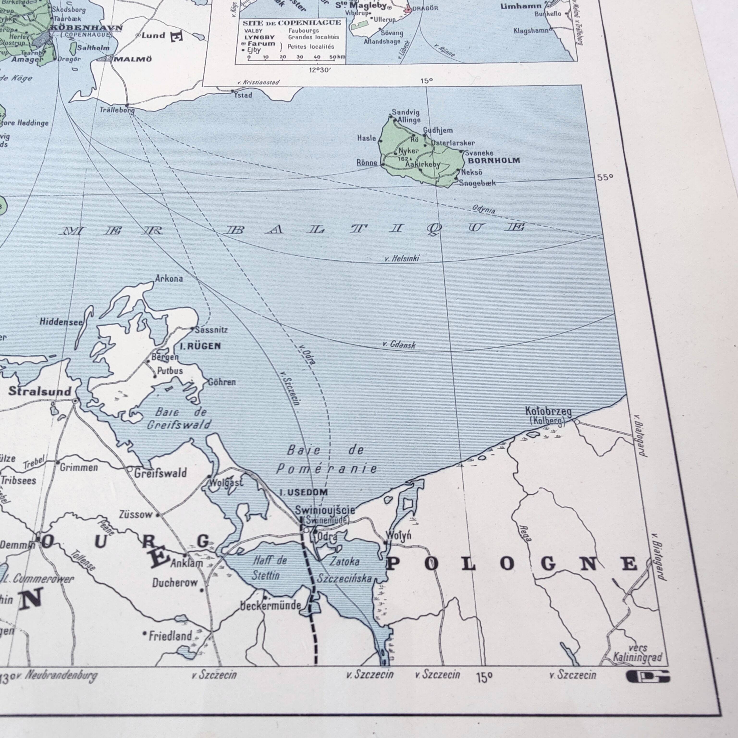 Old map Denmark Iceland Scandinavia 43x43cm from 1950