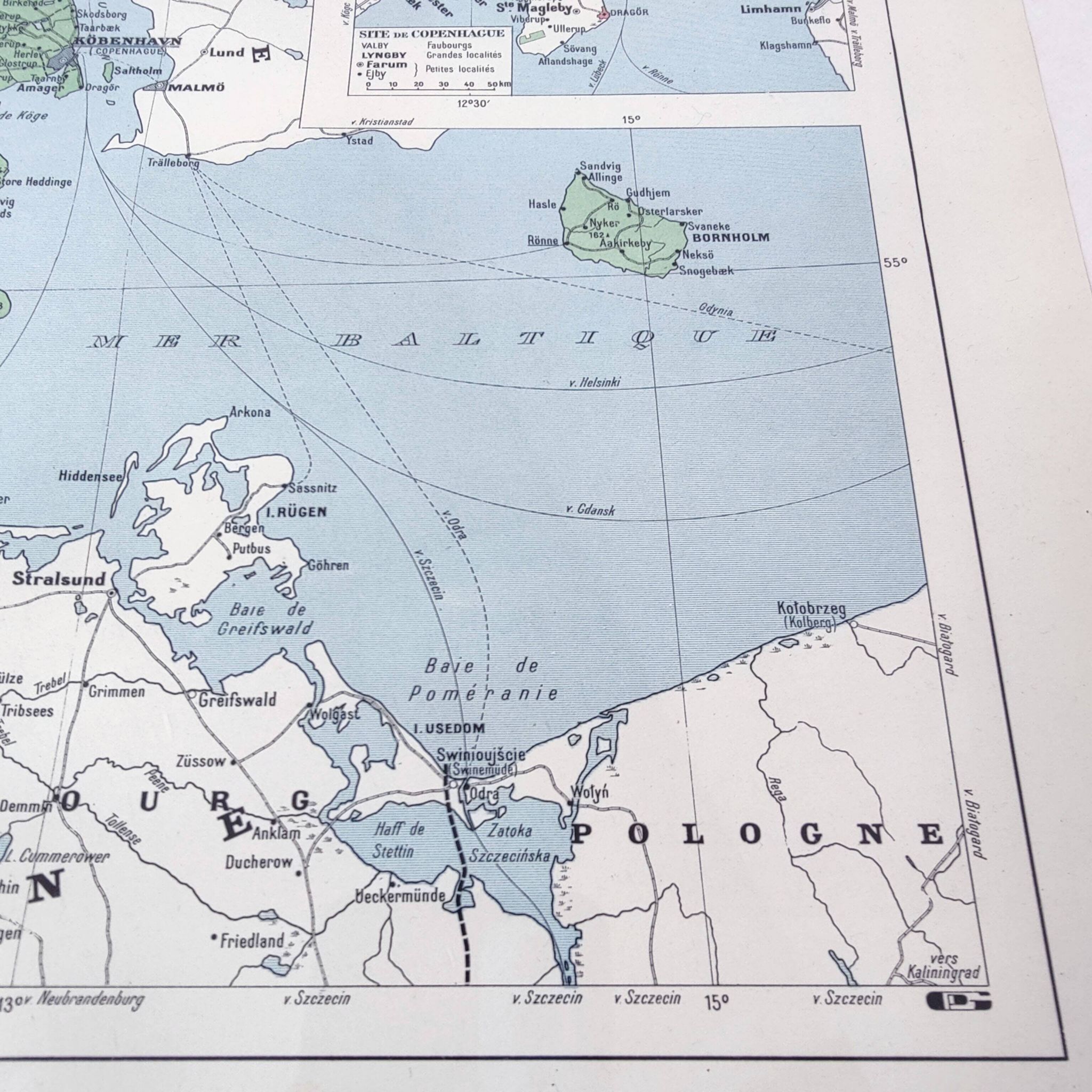 Carte ancienne Danemark Islande Scandinavie 43x43cm de 1950