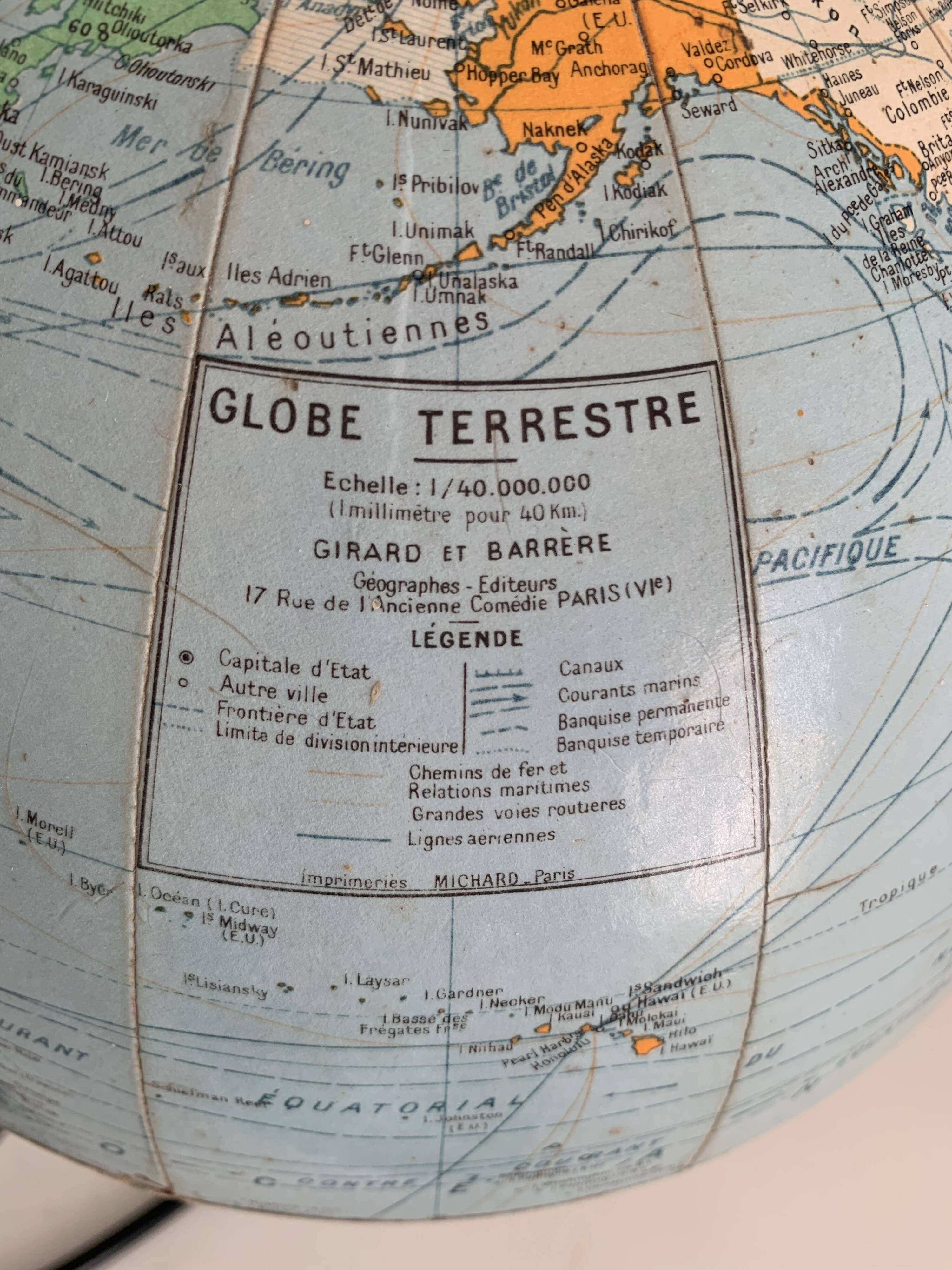Vintage 1960 terrestrial globe by Girard Barrère - 33 cm