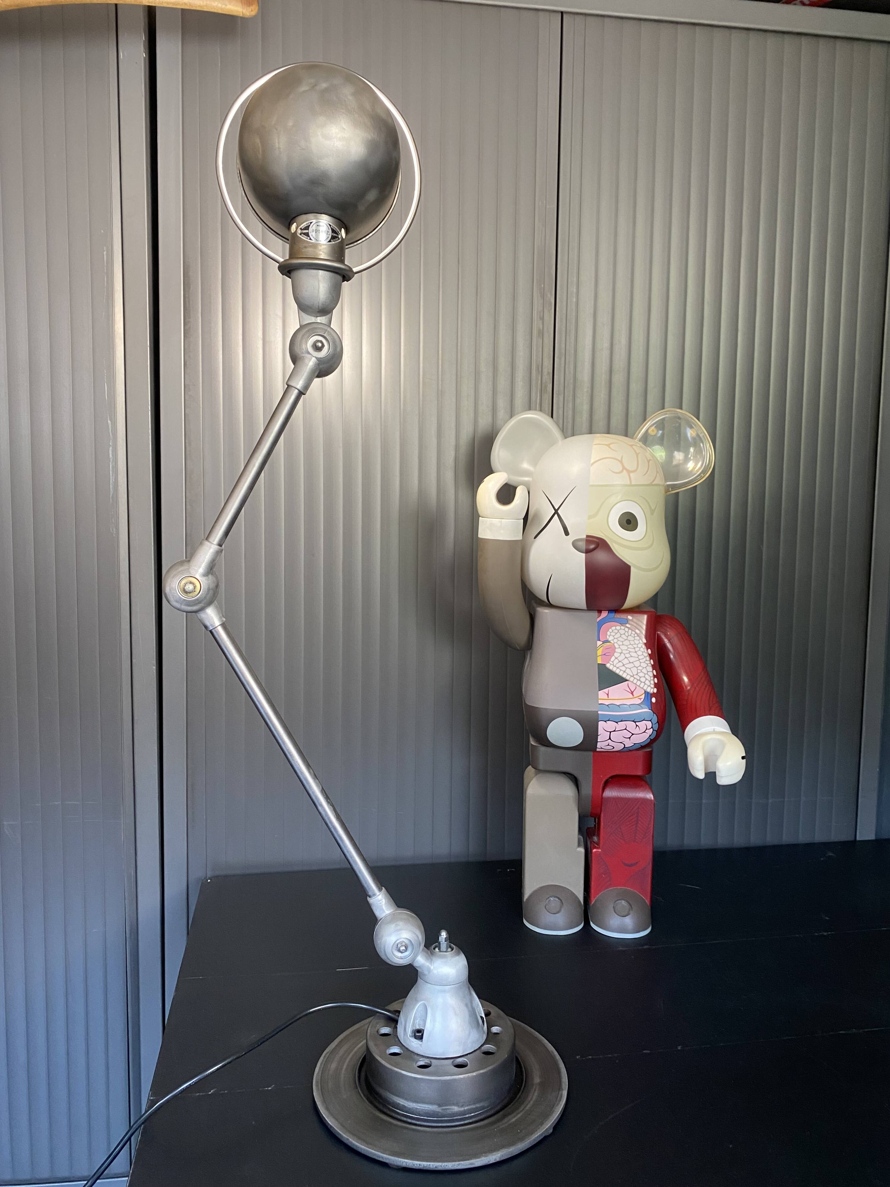 Jieldé lamp with 2 arms, clear matte varnish, industrial vintage.
