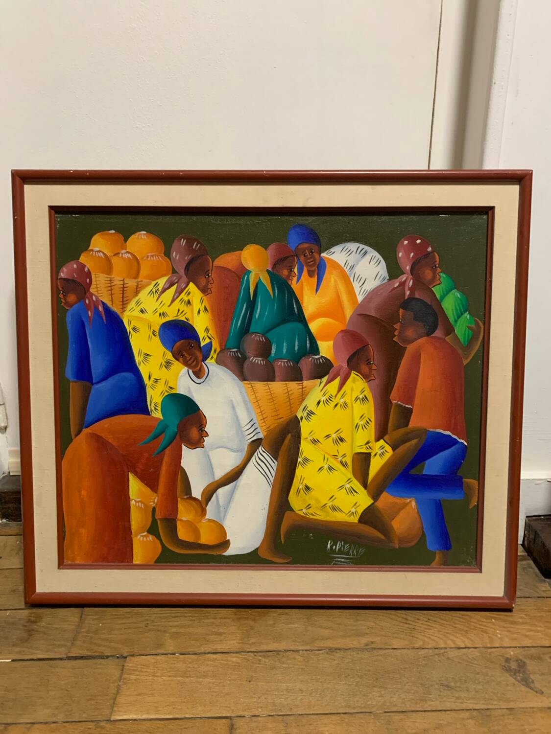 Oil on canvas - Haiti - market scene - signed