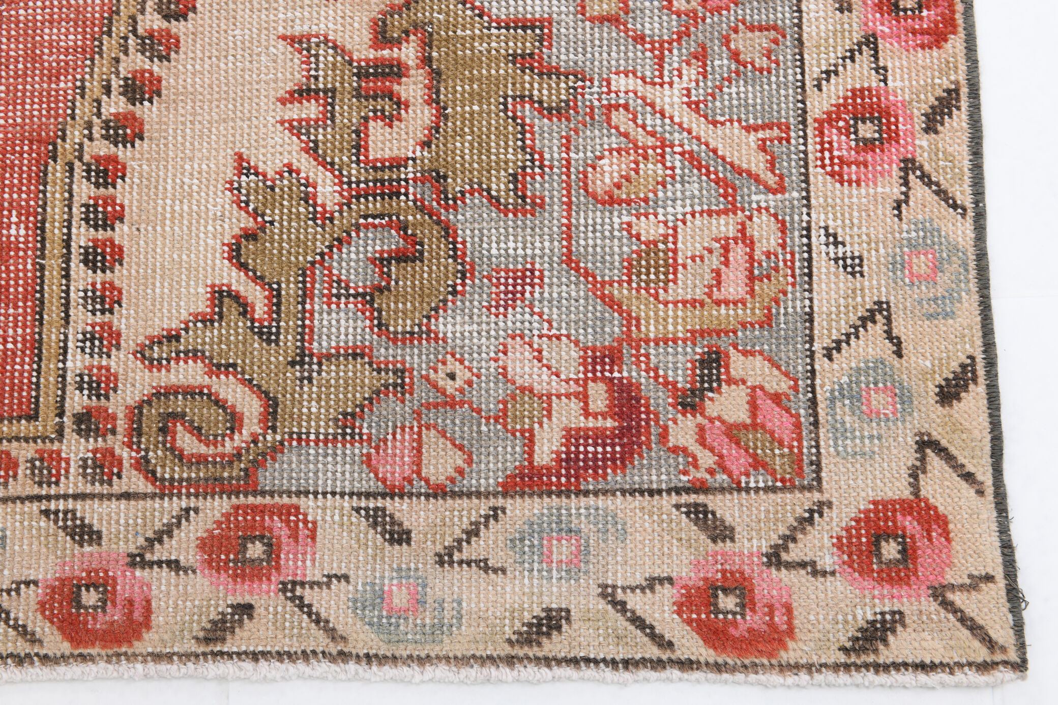 4x7 Red and Beige Turkish Vintage Rug